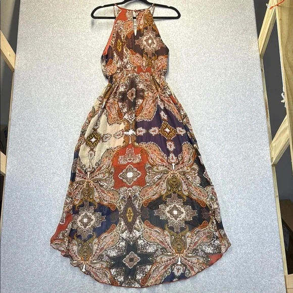 Sweet Storm Asymmetrical High-Low Halter Dress in Brown and Orange - Picture 7 of 8